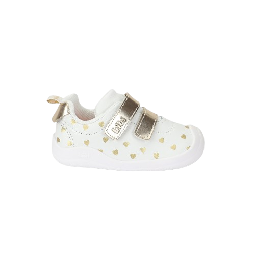 tenis bibi fisioflex 5.0 blanco/oro niña 1265036