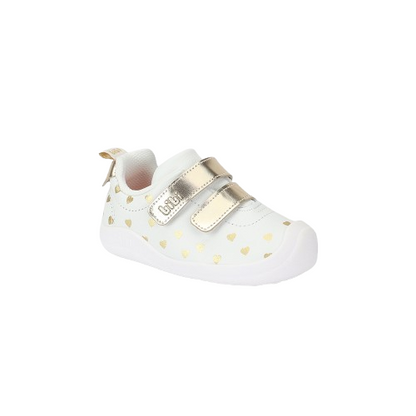 tenis bibi fisioflex 5.0 blanco/oro niña 1265036