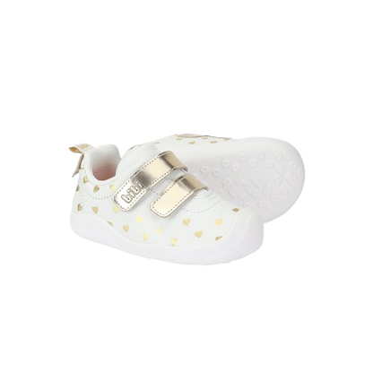 tenis bibi fisioflex 5.0 blanco/oro niña 1265036